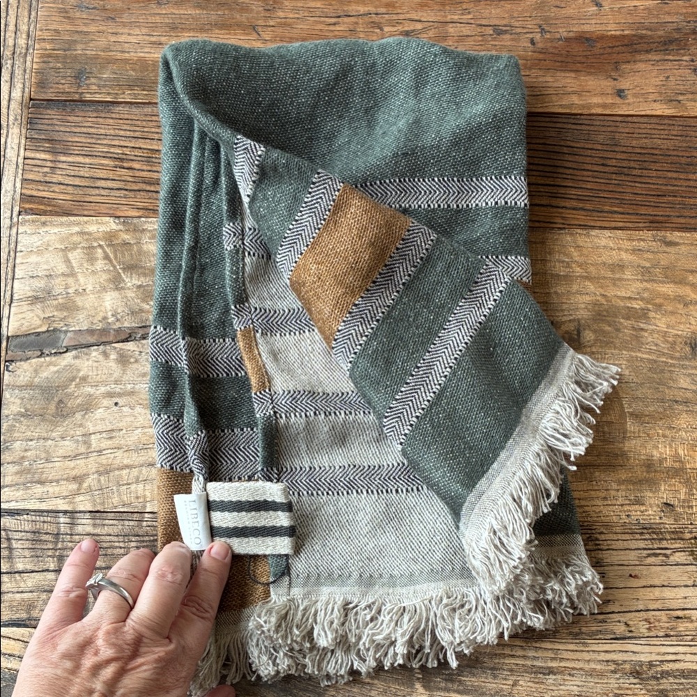 Libeco Belgian linen Green & Tan Striped Kitchen Towel